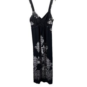 Linea‎ Donatella Maxi Dress M Babydoll Floral Black Stretch Fairy Crochet Y2K